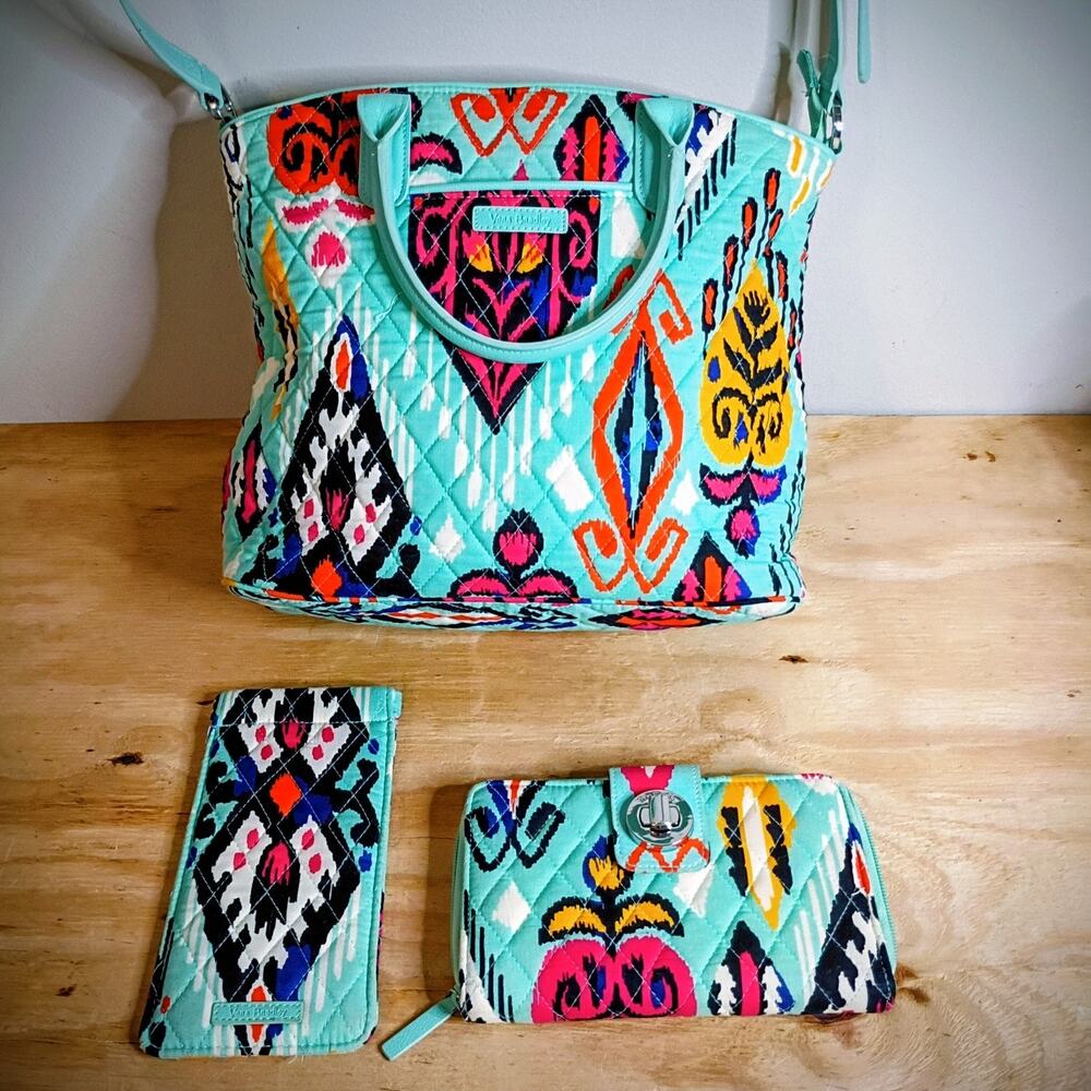 Vera Bradley Pueblo Quilted Satchel Crossbody Bag Wallet & Eyeglass Case 3pc Lot